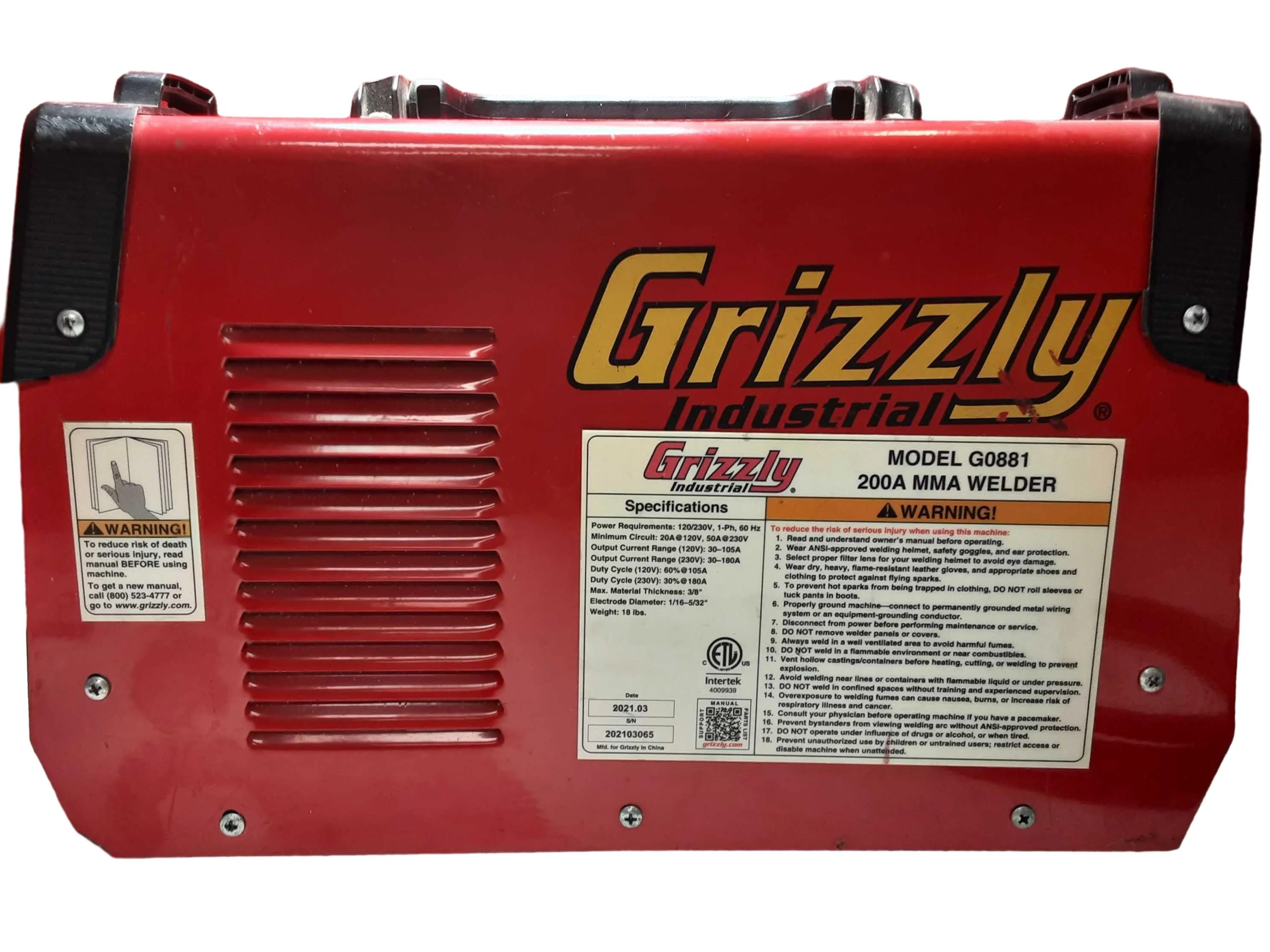 Grizzly G0881 Red Tig Welding Machine - Image 2